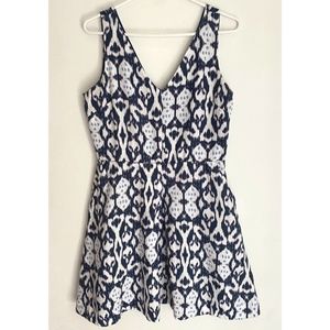 GAP 100% Linen V Neck Fit & Flare Dress Navy/White [US 6]